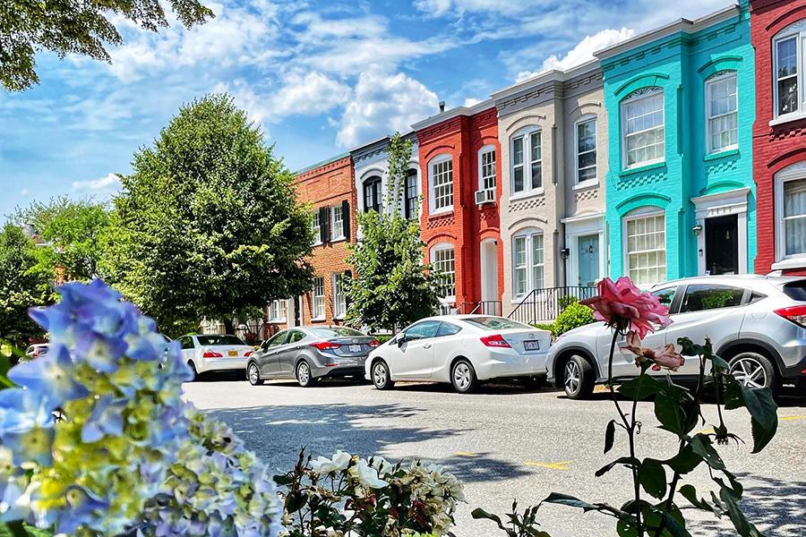 Historic townhouses along a charming street in Georgetown Washington DC.